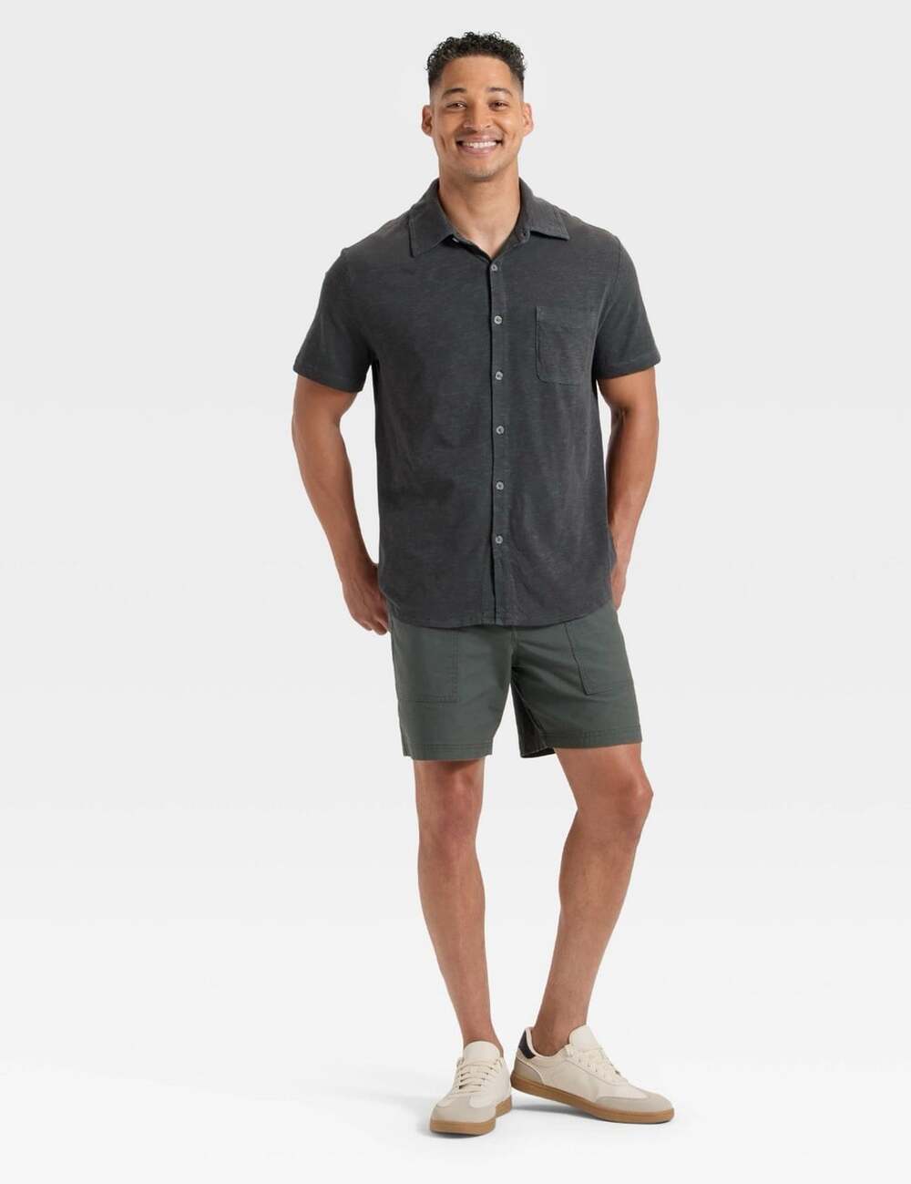 Men's Short Sleeve Slub Button-Down Shirt - Goodfellow & Co™ Charcoal Gray M